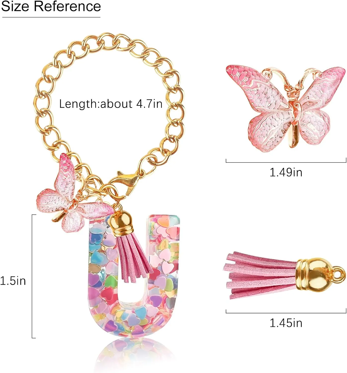 Letter Charm Accessories for Stanley Cup with Handle, Cute Initial Letter U Keychain Handle Charm with Butterfly for Stanley Tumbler for Women Girls
