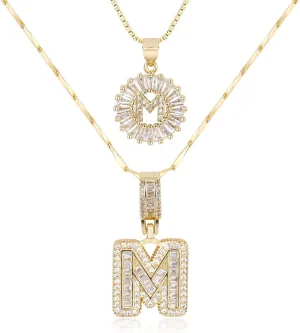Letter Necklace 14k Gold Plated Bling Dainty Necklaces Trendy Chunky Custom Name Necklace Personalized Round Circle Pendant Zirconia Letters Name Crystal Jewelry Gifts for Women