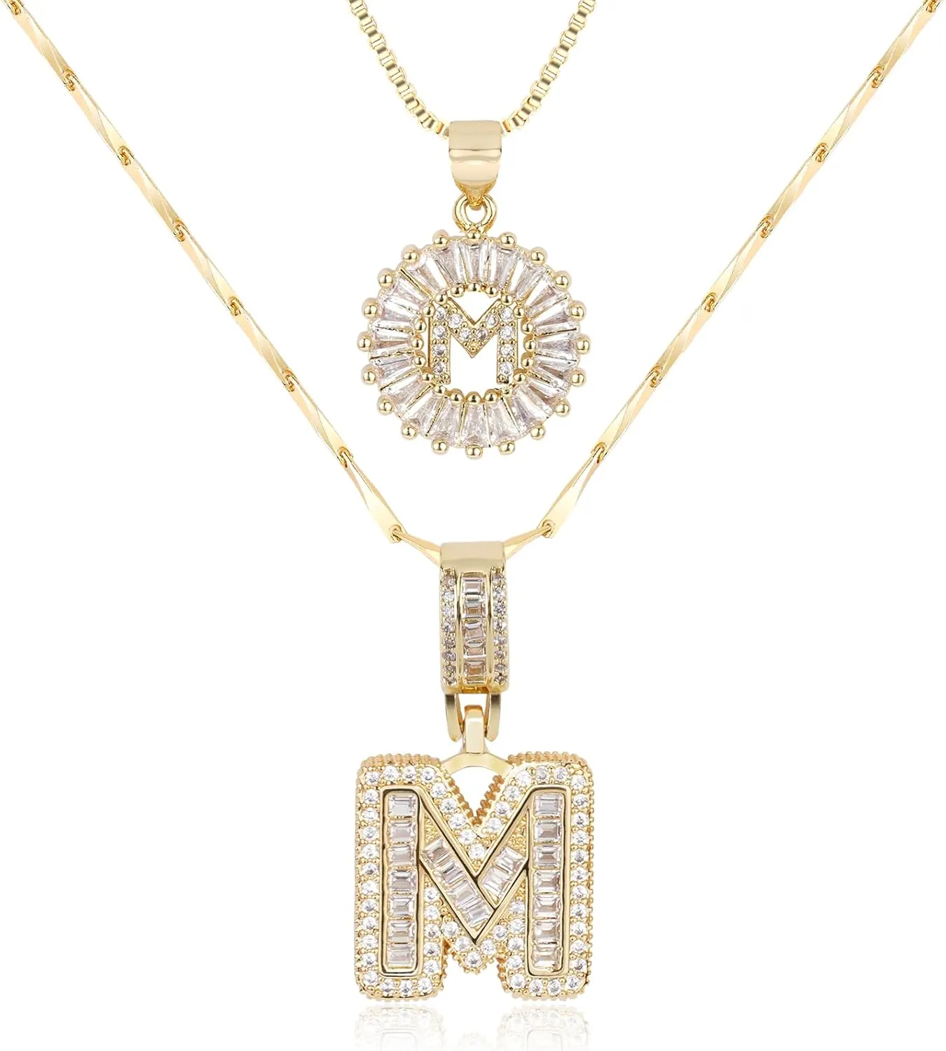 Letter Necklace 14k Gold Plated Bling Dainty Necklaces Trendy Chunky Custom Name Necklace Personalized Round Circle Pendant Zirconia Letters Name Crystal Jewelry Gifts for Women