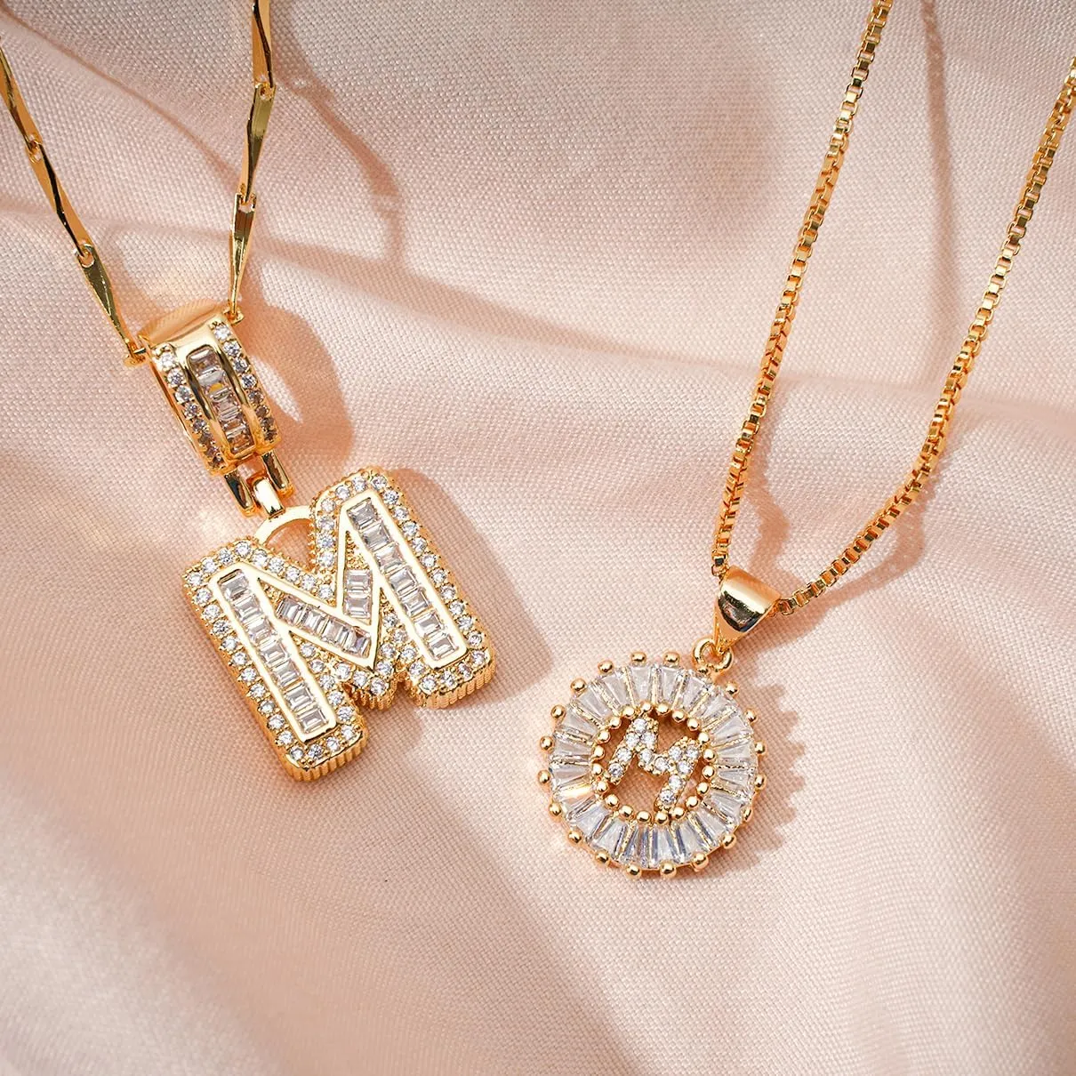 Letter Necklace 14k Gold Plated Bling Dainty Necklaces Trendy Chunky Custom Name Necklace Personalized Round Circle Pendant Zirconia Letters Name Crystal Jewelry Gifts for Women