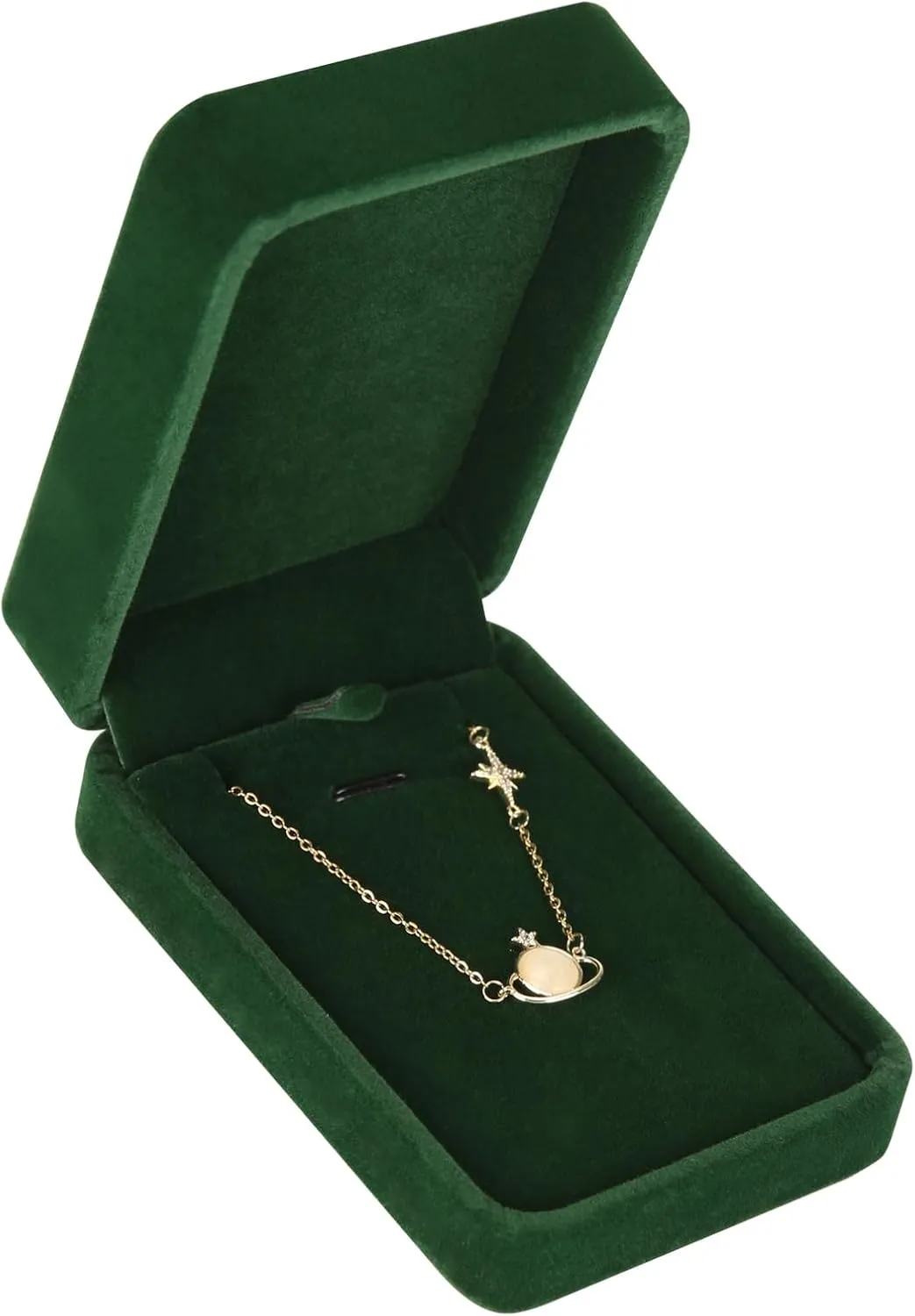 LETURE 3 Pieces Velvet Pendant Necklace Gift Boxes Set, Classic Jewelry Packaging Storage Case, Jewellry Display Box for Wedding, Engagement, Proposal, Birthday and Anniversary (Green-3pcs)