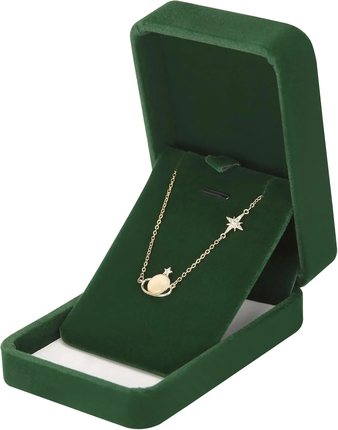 LETURE 3 Pieces Velvet Pendant Necklace Gift Boxes Set, Classic Jewelry Packaging Storage Case, Jewellry Display Box for Wedding, Engagement, Proposal, Birthday and Anniversary (Green-3pcs)