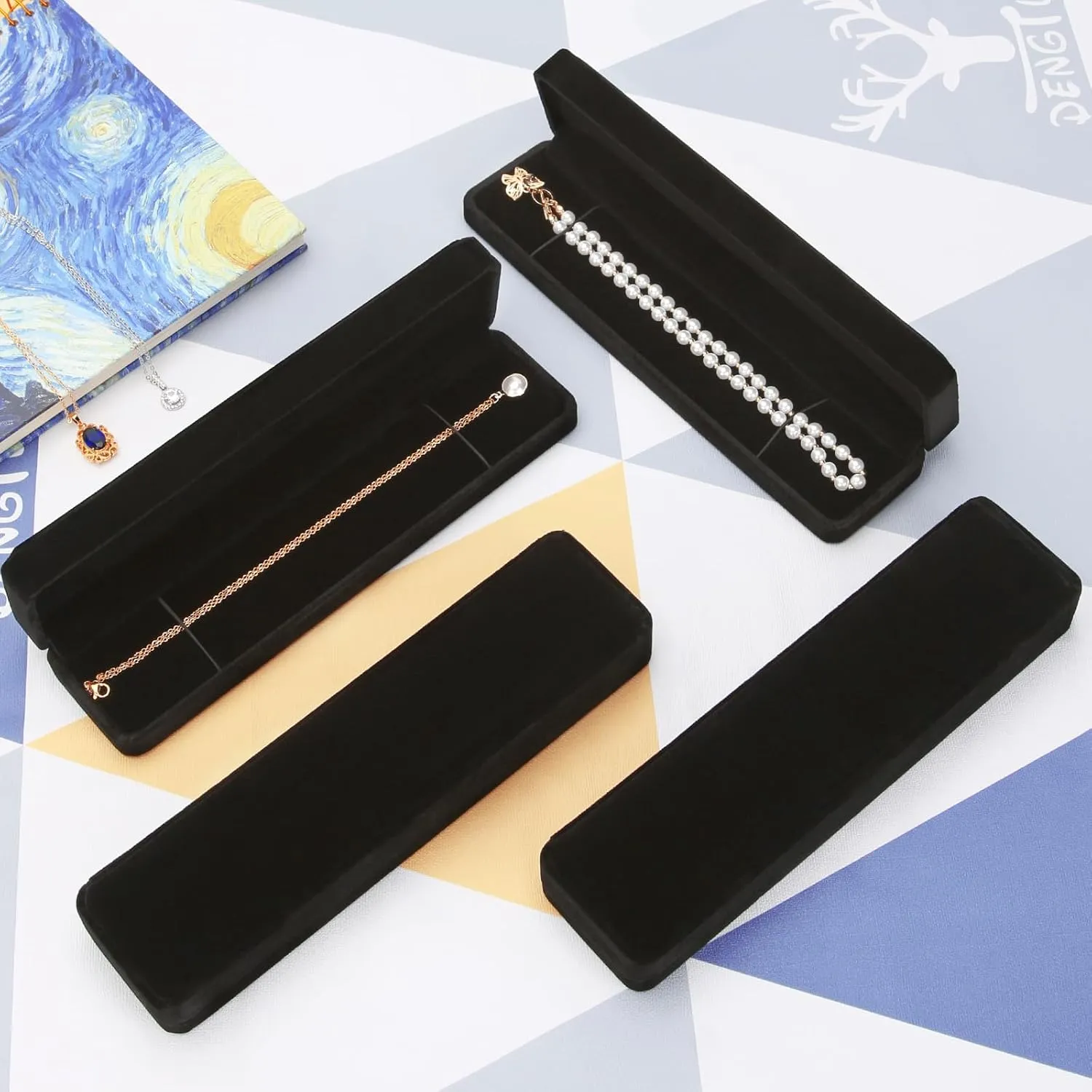 LETURE 6 Pieces Velvet Jewelry Gift Boxes for Necklace Pendant Bracelet Ring Earring, Jewelry Storage Display Case for Christmas Wedding Engagement Birthday Anniversary (Necklace Box -6PCS)