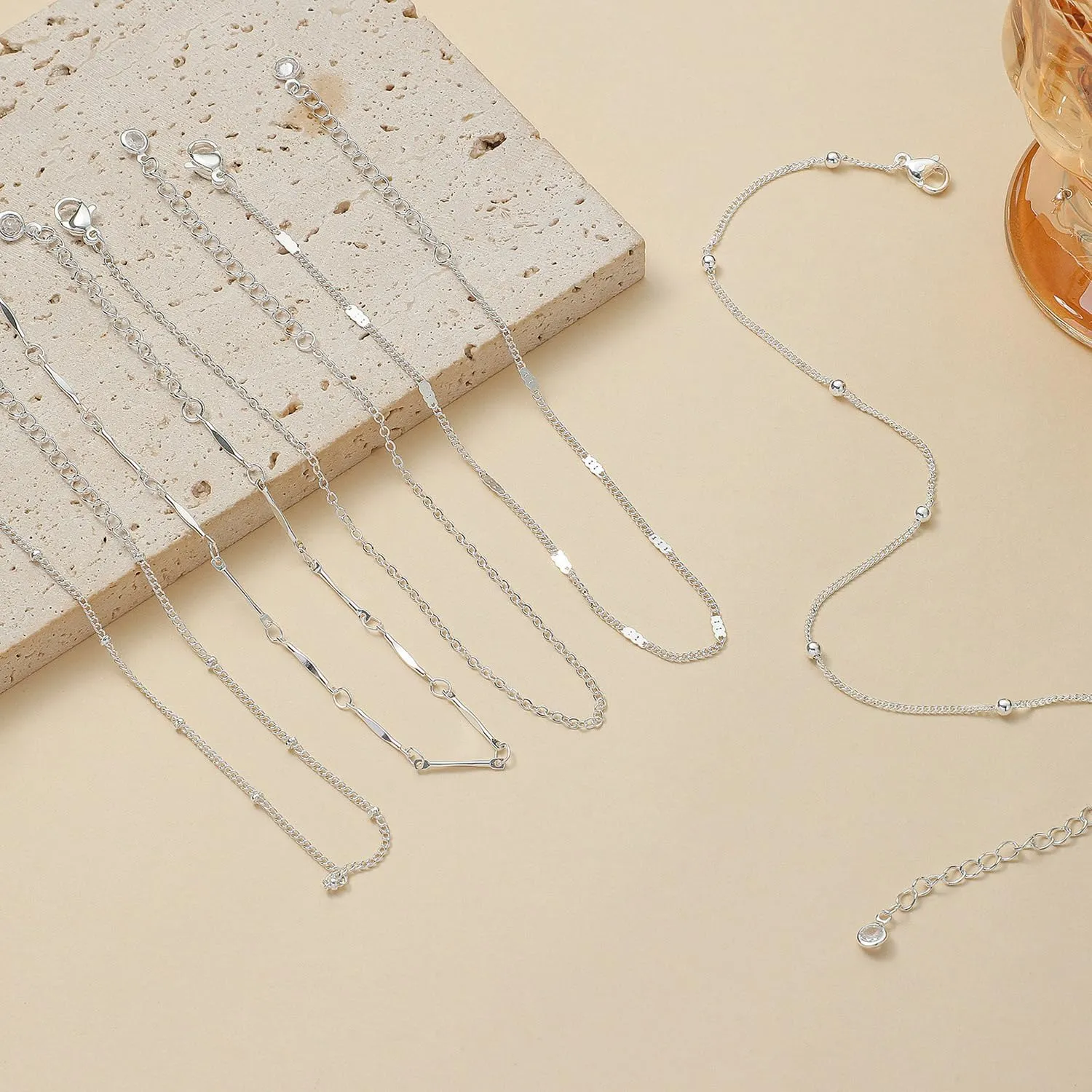 LEXODY Silver/Gold Anklets for Women, Sterling Silver Evil Eye Ankle Bracelets for Women Trendy Dainty Waterproof Anklets Set Adjustable Layered Anklet Bracelets for Women Silver Jewelry Gift