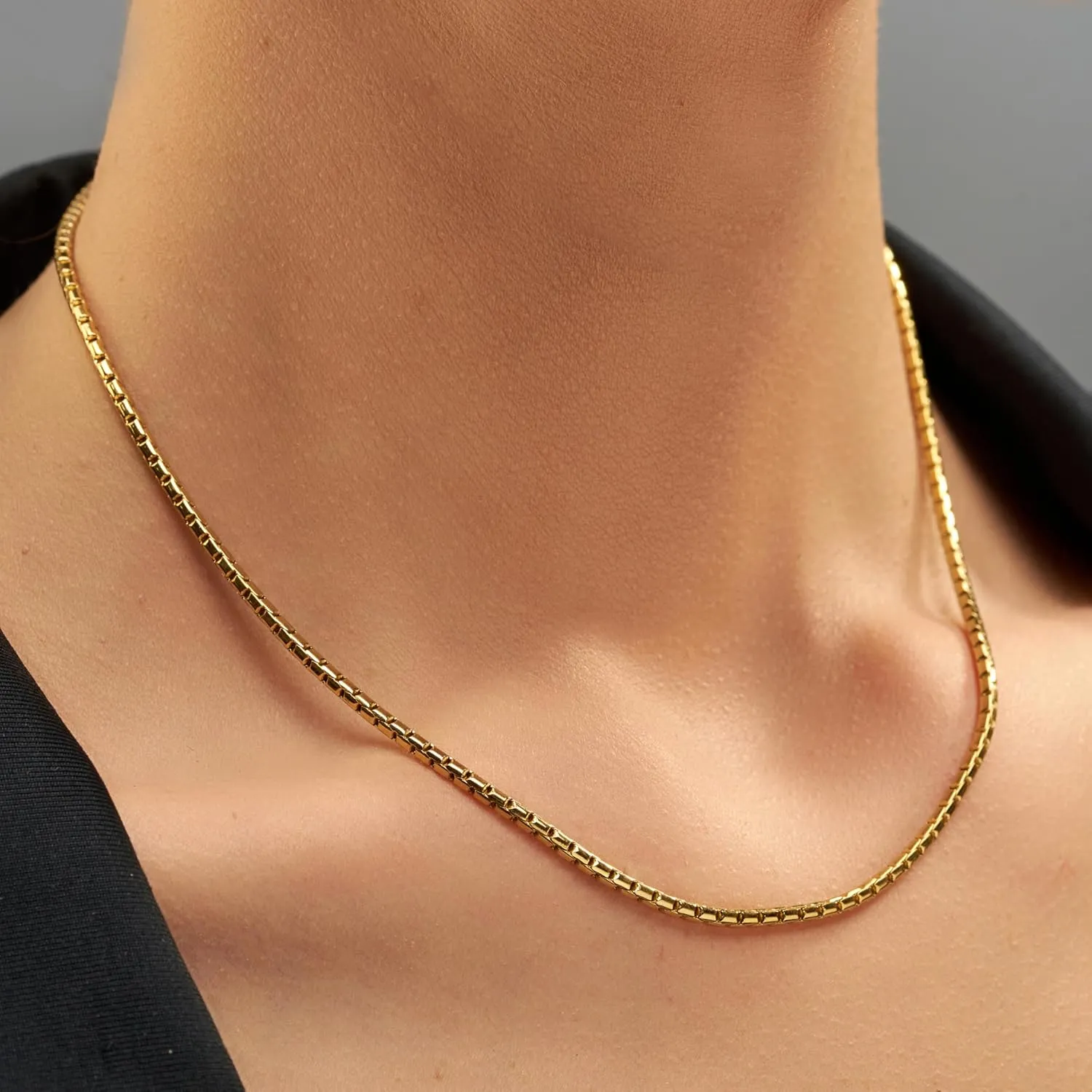 LIFETIME JEWELRY 2.2mm Rounded Box Chain Necklace for Women & Men 24k Gold Plated