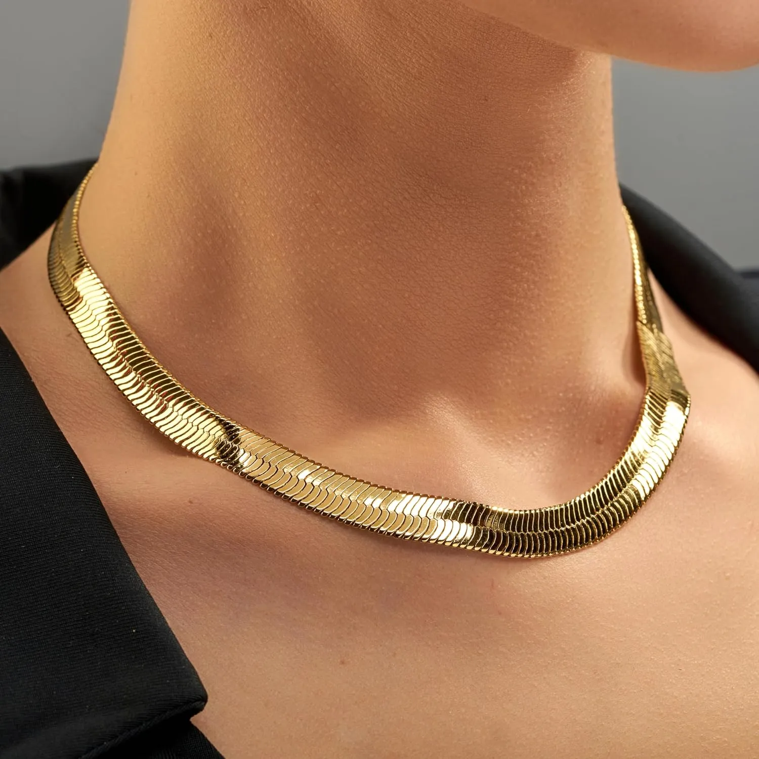 LIFETIME JEWELRY 9mm Flexible Herringbone Chain Necklace 24k Real Gold Plated