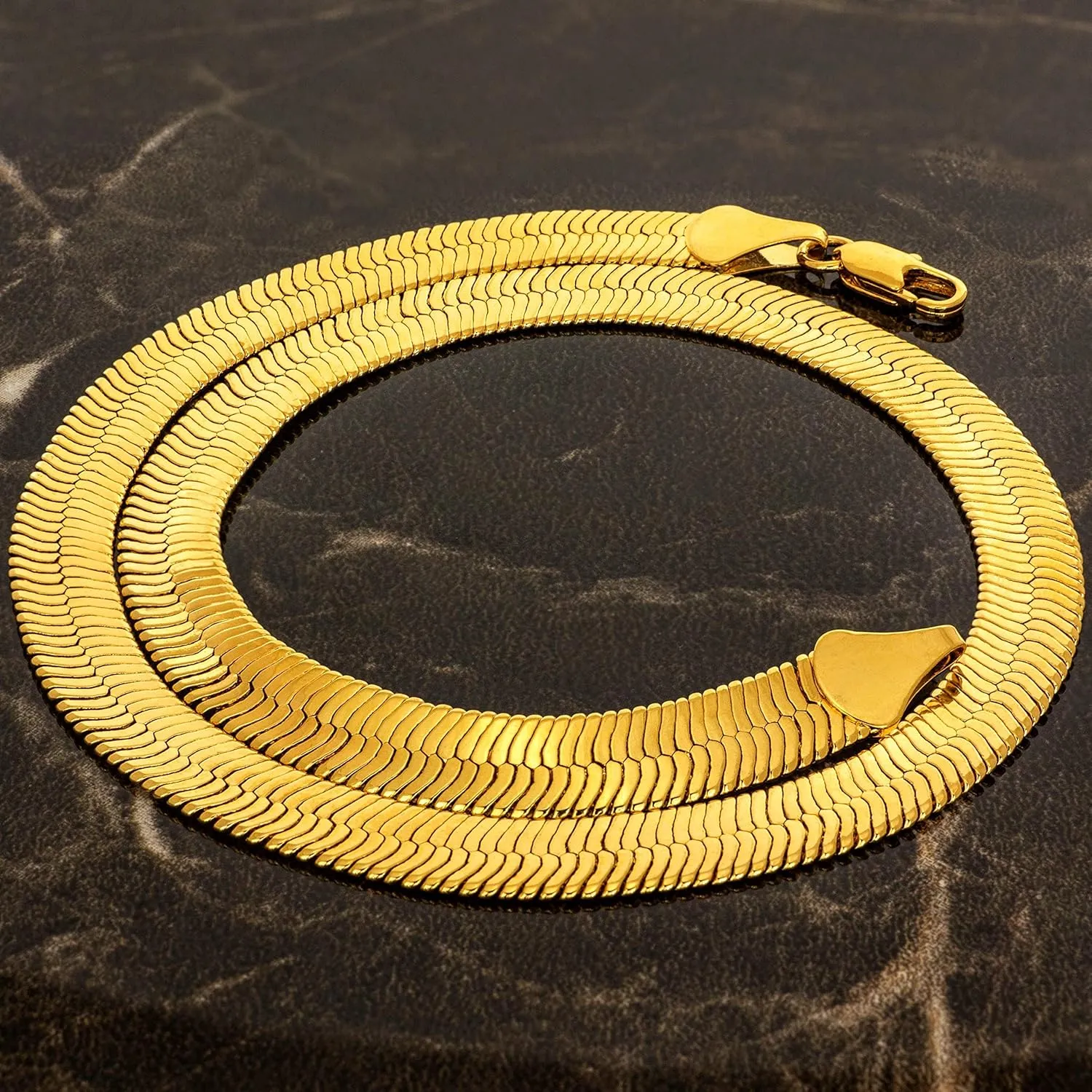 LIFETIME JEWELRY 9mm Flexible Herringbone Chain Necklace 24k Real Gold Plated