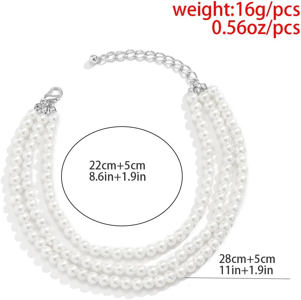 Lightweight Handmade Bohemian Imitation Pearls Adjustable Anklet Bracelet Summer Beach Elegant Dainty Layered Boho Bridal Wedding Foot Jewelry for Women
