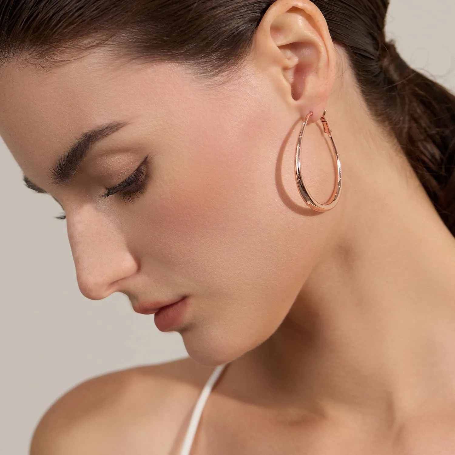 Lightweight Oval Hoop Earrings for Women - 14K Gold Plated, Rose Gold Plated and Sterling Silver Plated Large Oblong Hoop Earrings for Women Statement Jewelry Gift