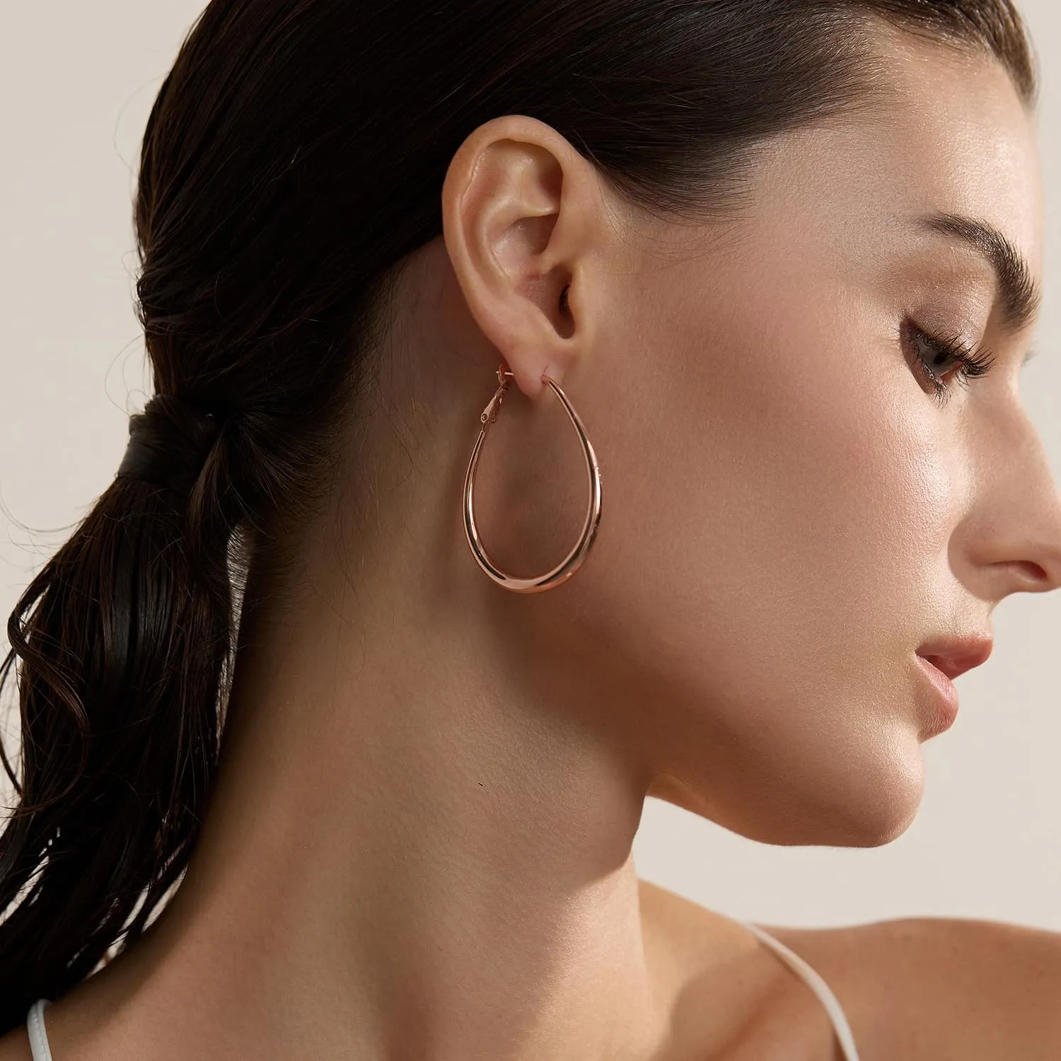 Lightweight Oval Hoop Earrings for Women - 14K Gold Plated, Rose Gold Plated and Sterling Silver Plated Large Oblong Hoop Earrings for Women Statement Jewelry Gift