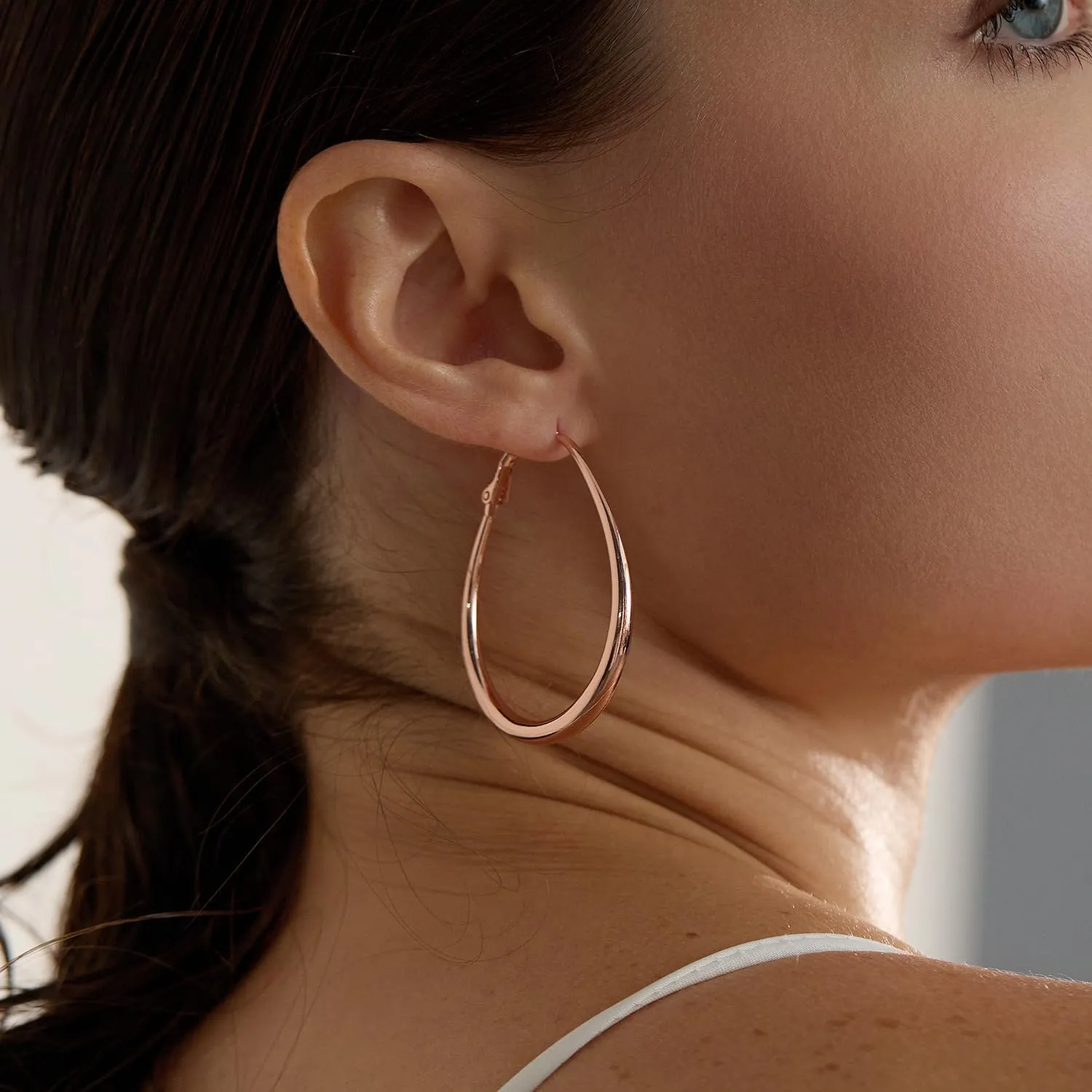 Lightweight Oval Hoop Earrings for Women - 14K Gold Plated, Rose Gold Plated and Sterling Silver Plated Large Oblong Hoop Earrings for Women Statement Jewelry Gift