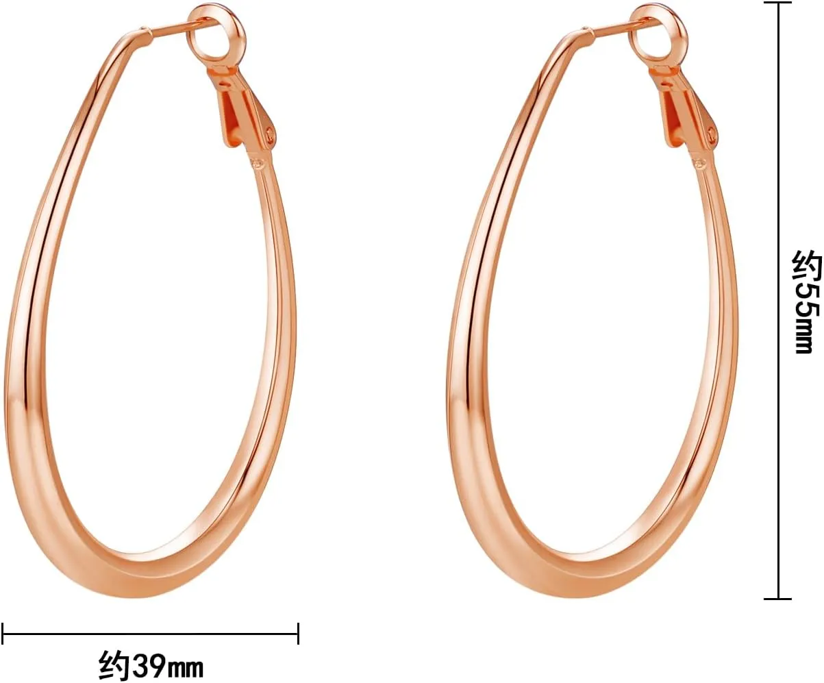 Lightweight Oval Hoop Earrings for Women - 14K Gold Plated, Rose Gold Plated and Sterling Silver Plated Large Oblong Hoop Earrings for Women Statement Jewelry Gift