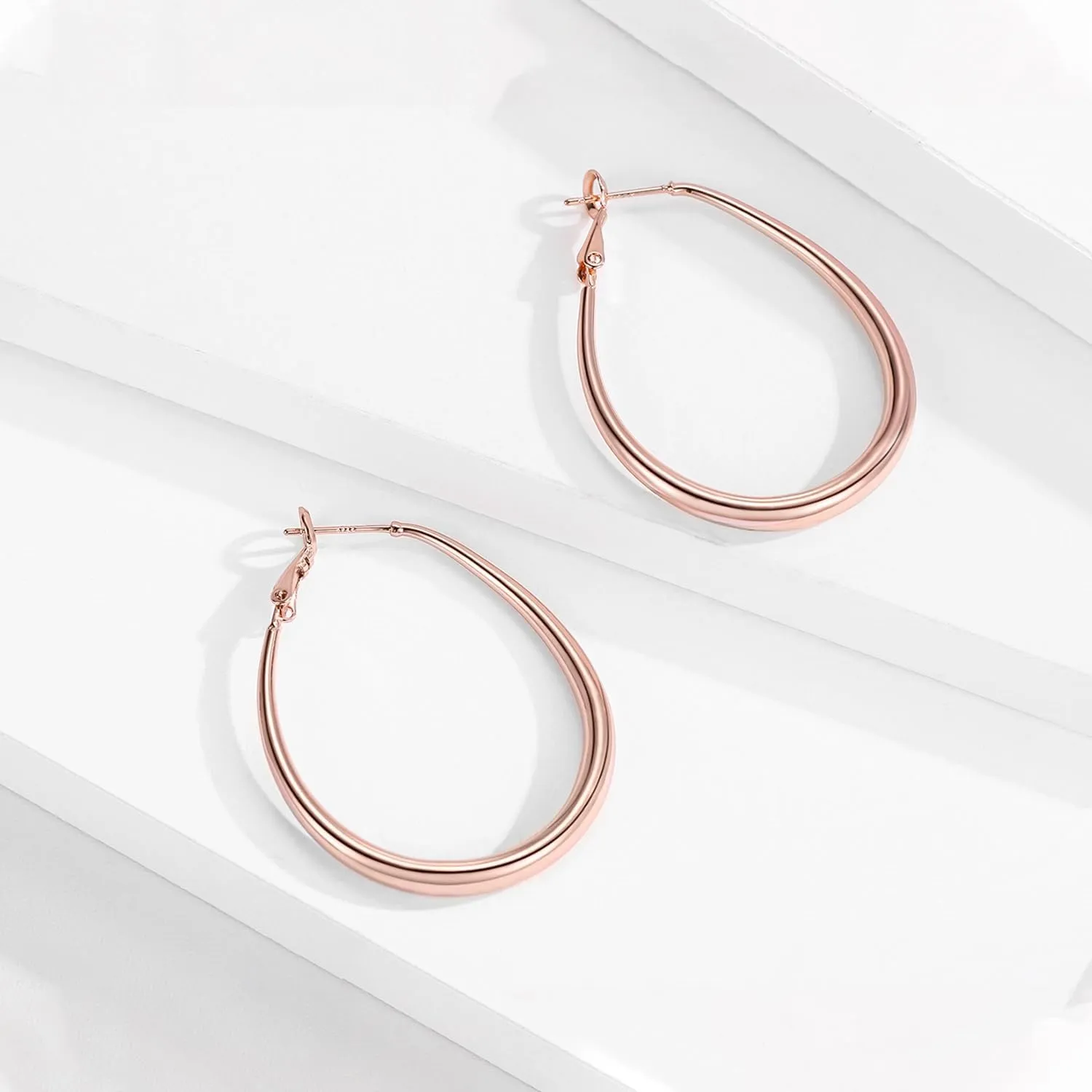 Lightweight Oval Hoop Earrings for Women - 14K Gold Plated, Rose Gold Plated and Sterling Silver Plated Large Oblong Hoop Earrings for Women Statement Jewelry Gift