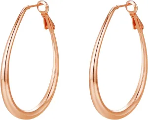 Lightweight Oval Hoop Earrings for Women - 14K Gold Plated, Rose Gold Plated and Sterling Silver Plated Large Oblong Hoop Earrings for Women Statement Jewelry Gift