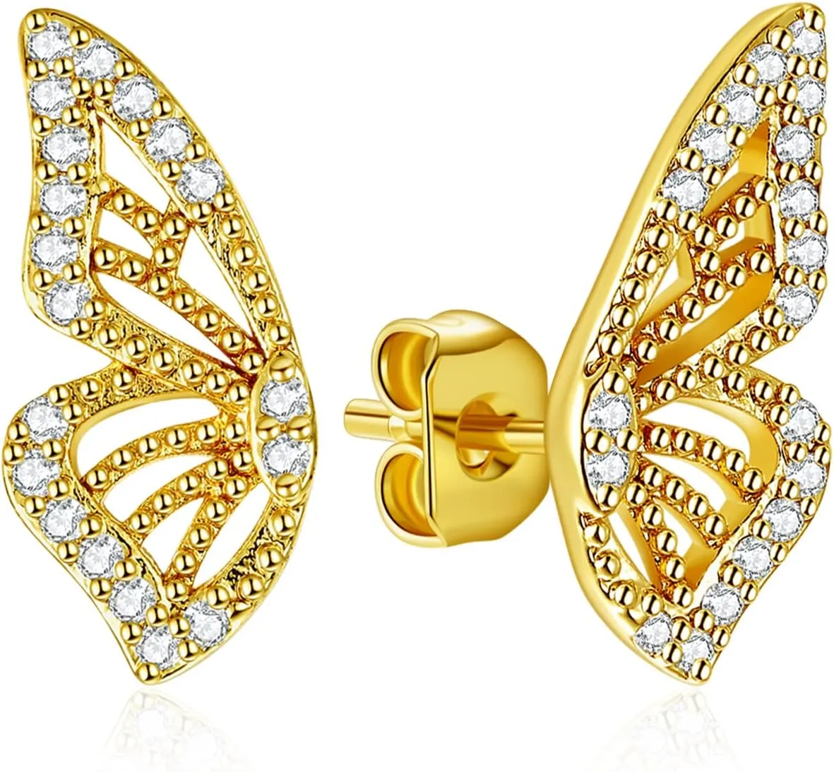 Luxval Butterfly Wing Earrings18K Gold Plated CZ Simulated Diamond Silver Stud Earrings, Tiny Butterfly Cartilage Earrings for women,Gold Stud Earrings for Girls