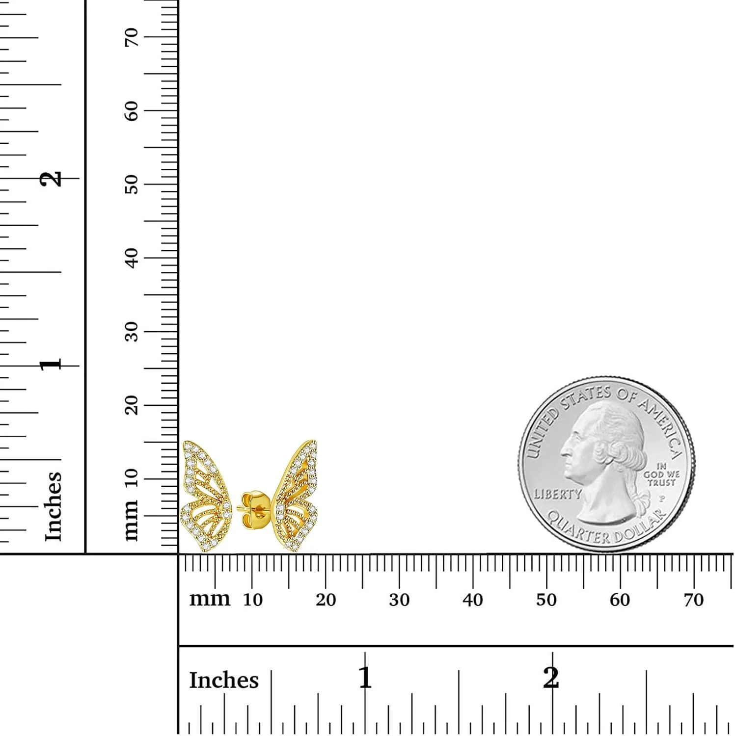 Luxval Butterfly Wing Earrings18K Gold Plated CZ Simulated Diamond Silver Stud Earrings, Tiny Butterfly Cartilage Earrings for women,Gold Stud Earrings for Girls