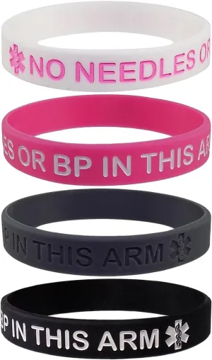 Lymphedema Alert NO NEEDLES OR BP THIS ARM Silicone Bracelet Wristbands