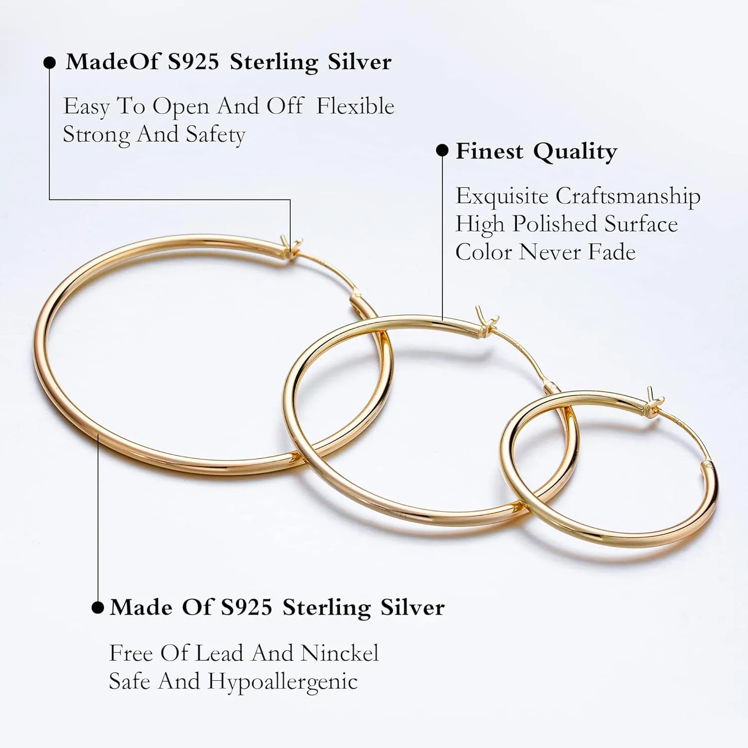 M MOOHAM Gold Hoop Earrings for Women - Hypoallergenic 14K Real Gold 925 Sterling Silver Post Sensitive Ears Nickel Free Hoops Earrings Set for Women Jewelry Lightweight 13-60mm
