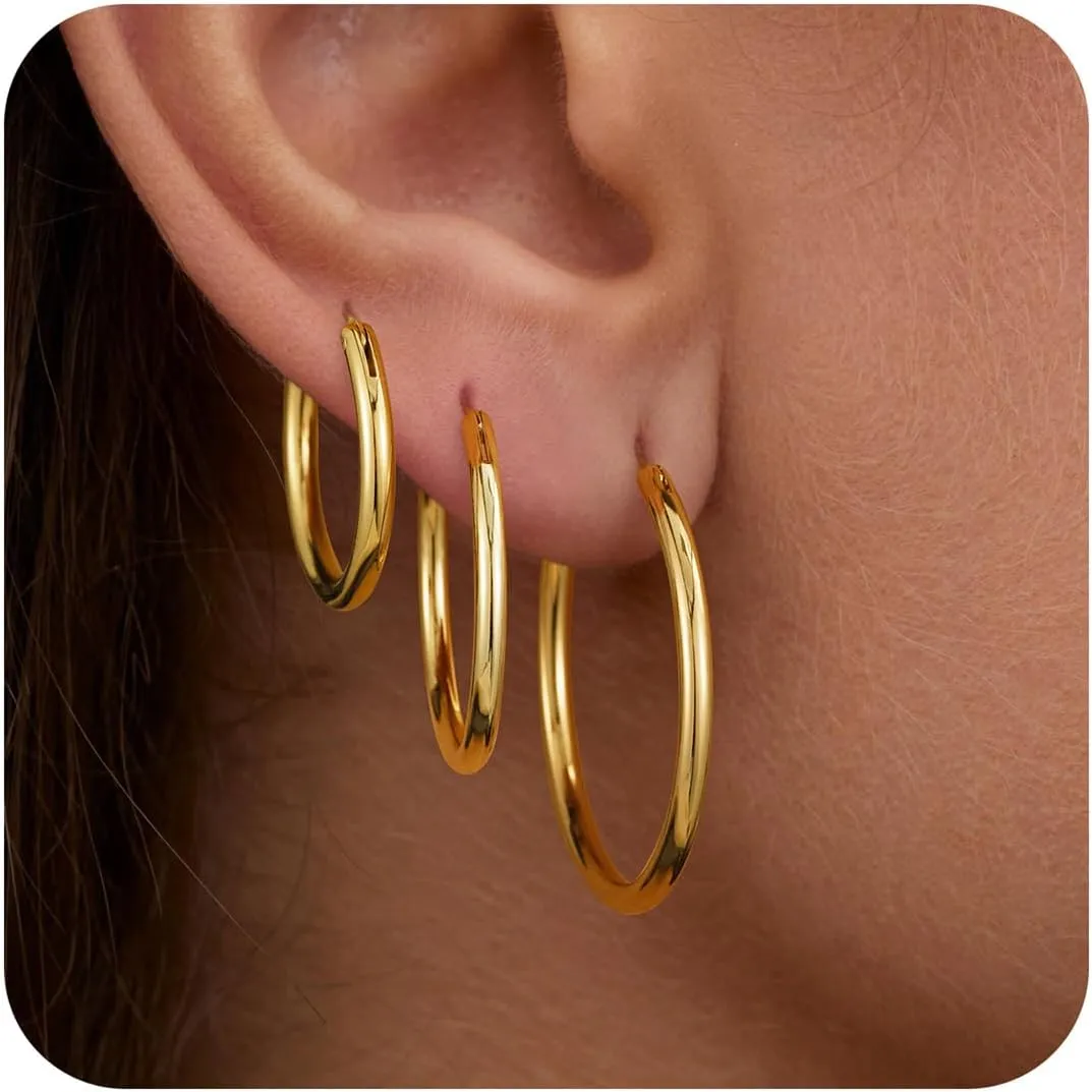 M MOOHAM Gold Hoop Earrings for Women - Hypoallergenic 14K Real Gold 925 Sterling Silver Post Sensitive Ears Nickel Free Hoops Earrings Set for Women Jewelry Lightweight 13-60mm