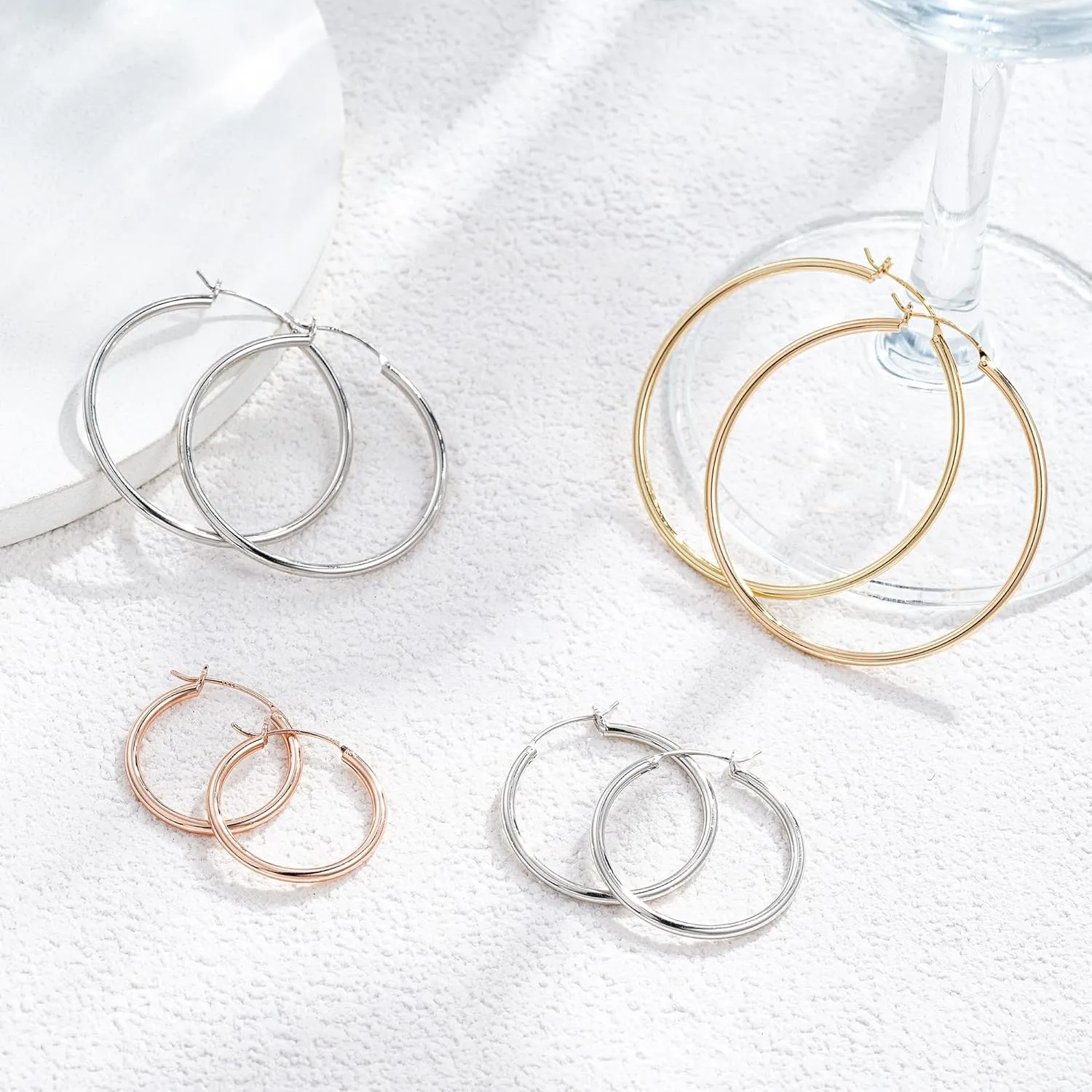M MOOHAM Gold Hoop Earrings for Women - Hypoallergenic 14K Real Gold 925 Sterling Silver Post Sensitive Ears Nickel Free Hoops Earrings Set for Women Jewelry Lightweight 13-60mm