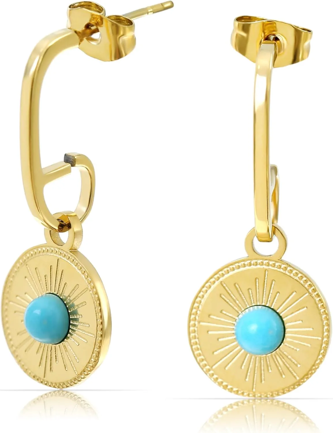 Made by Nami Gold Plated Huggie Drop Earring Stainless Steel Dangle Hoop Earrings for Women with Trendy Statement Gold Charm