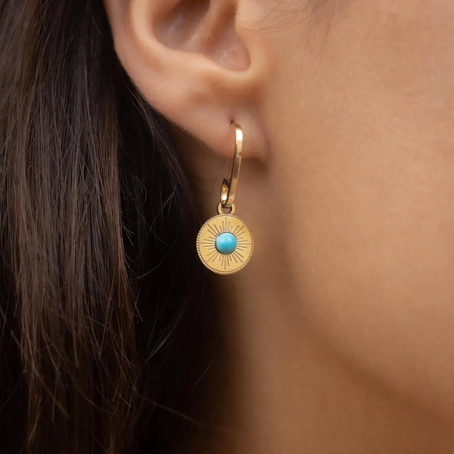 Made by Nami Gold Plated Huggie Drop Earring Stainless Steel Dangle Hoop Earrings for Women with Trendy Statement Gold Charm