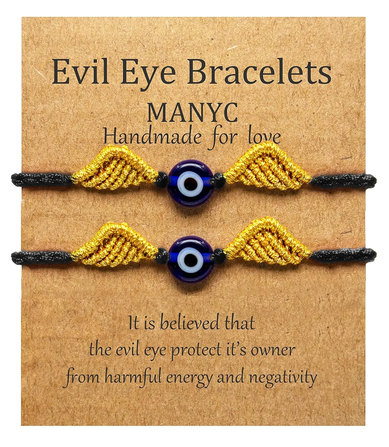 MANYC Handmade Evil Eye Bracelets Adjustable String Amulet for Women Men Teen Boys Girls (Black Luckyknot2pcs)
