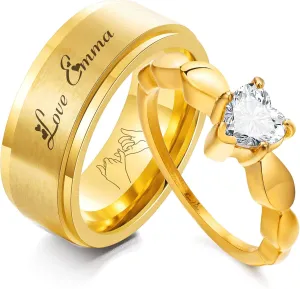 Matching Spinner Rings for Couples - Customized Promise Rings for Him and Her Gold Couple Set Christmas Anniversary Birthday Wedding Jewellery Gifts