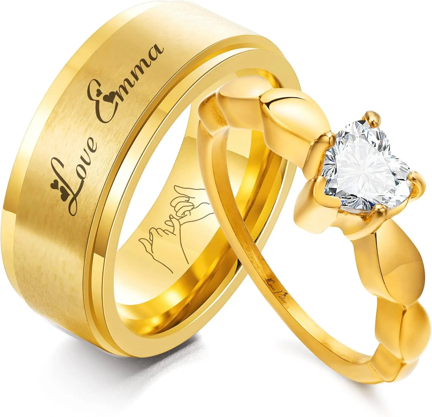 Matching Spinner Rings for Couples - Customized Promise Rings for Him and Her Gold Couple Set Christmas Anniversary Birthday Wedding Jewellery Gifts