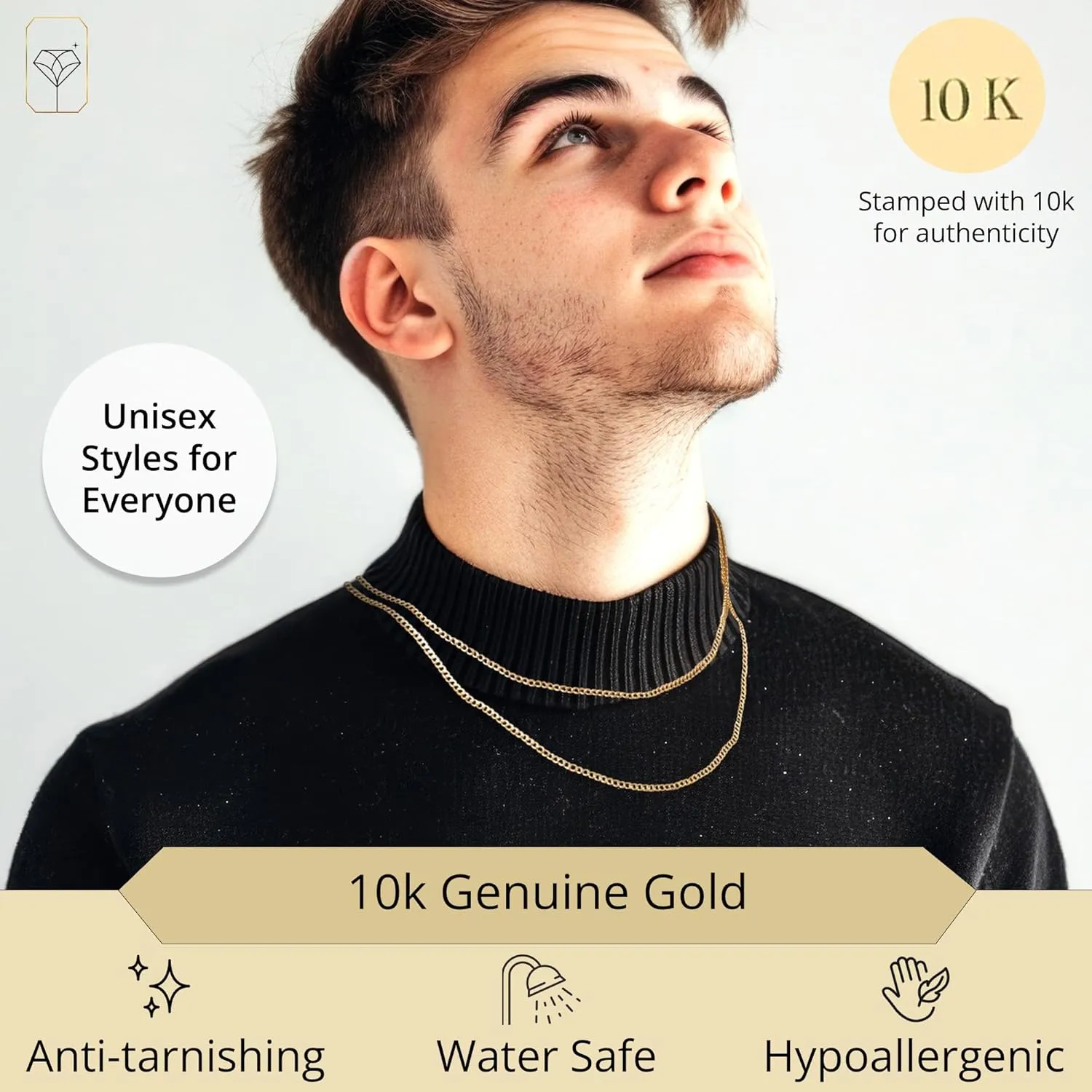 MAX   STONE 10K Gold Chains for Women & Men | 18 or 20 Inch Hypoallergenic Solid Gold Chains in Various Styles