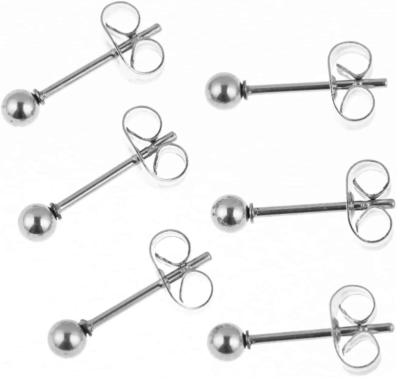 Memsion Stainless Steel Earrings Hypoallergenic Earrings, Ball Stud Silver Stud Earrings Set for Women Men Girls, Nickel Free Earrings