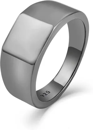 Mens 925 Sterling Silver Signet Rings, 9MM High Polished Rings for Men, Size 7-12