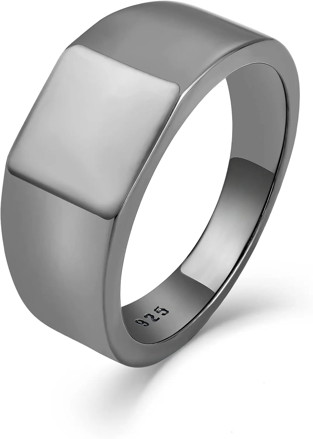 Mens 925 Sterling Silver Signet Rings, 9MM High Polished Rings for Men, Size 7-12
