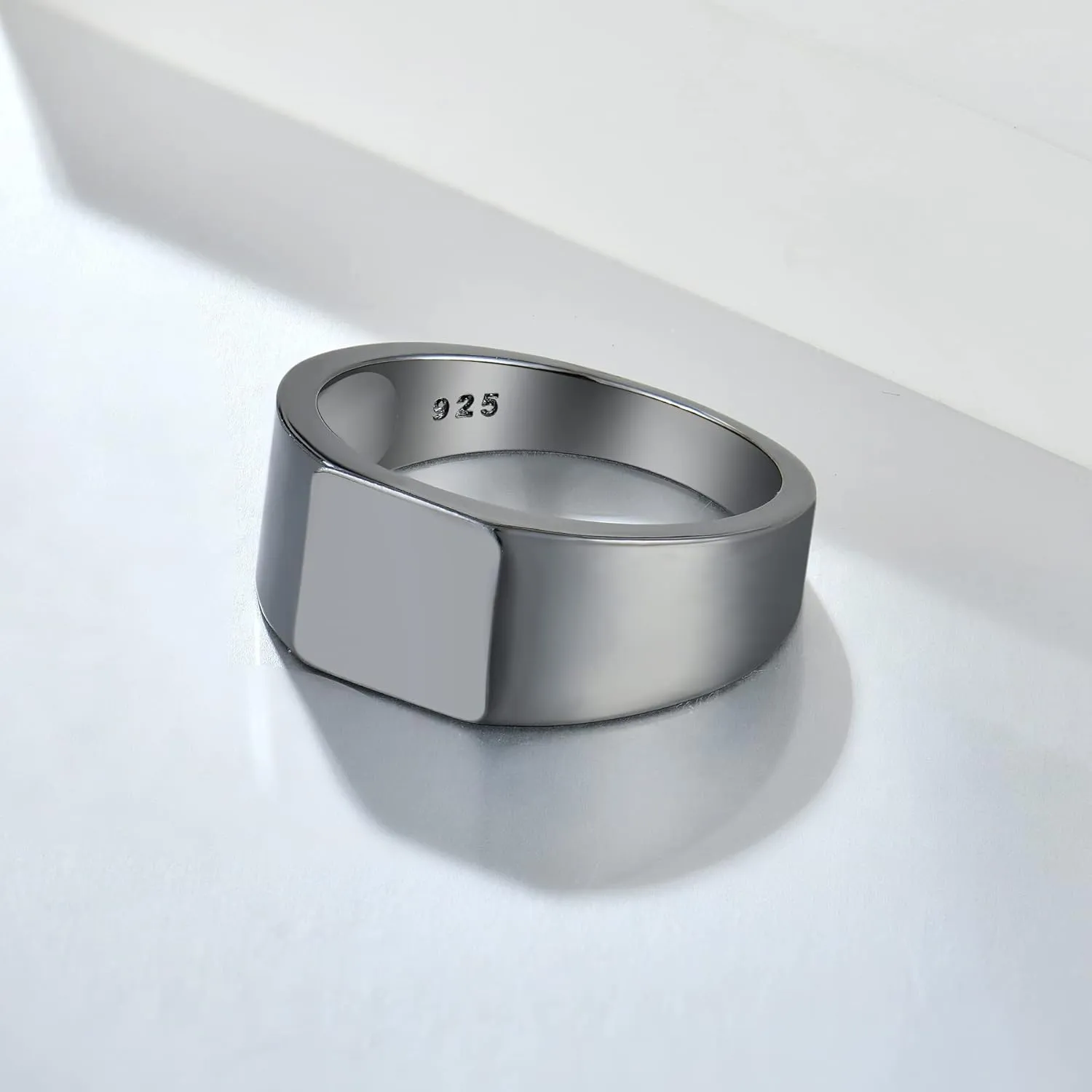 Mens 925 Sterling Silver Signet Rings, 9MM High Polished Rings for Men, Size 7-12