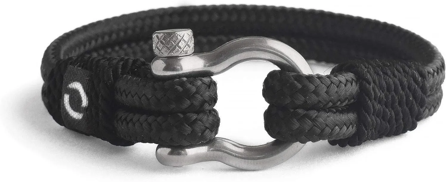 Mens Rope Bracelet - Stainless Steel Silver Shackle, Extremely Durable and Scratch Resistant Waterproof Paracord, Handmade, Nautical Wristband for Men