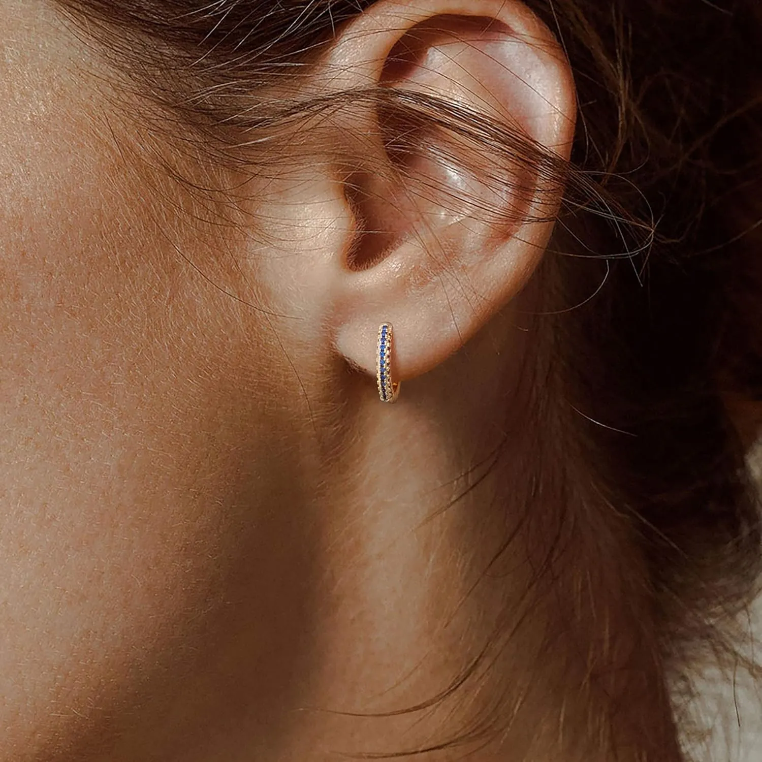 MEVECCO 14K Gold Plated Hoop Earrings With Cubic Zirconia Dainty Huggie Earrings for Women