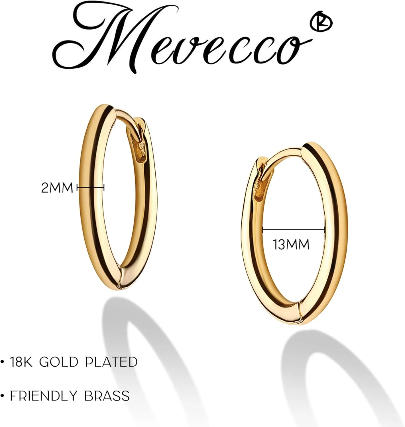 MEVECCO Gold Hoop Earrings for Women 18K Gold Plated Huggie Earrings Handmade Simple Minimalism Hoop Hypoallergenic Earrings for Everyday Jewelry