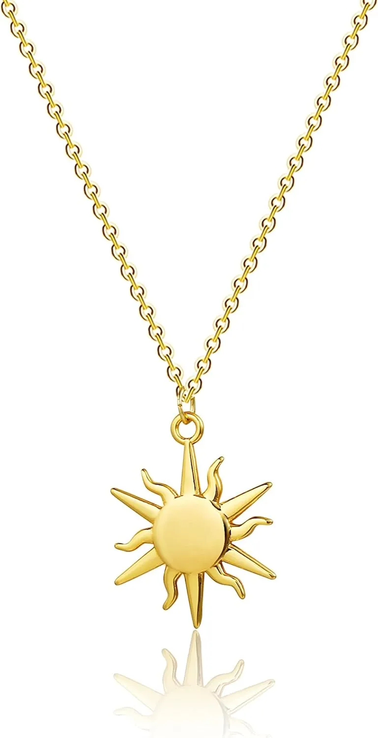 MIDEEO 14K Gold Leaf Pendant Necklaces for Women Dainty Sun Coin Choker Medallion Moon Star Necklace Minimalist Jewelry