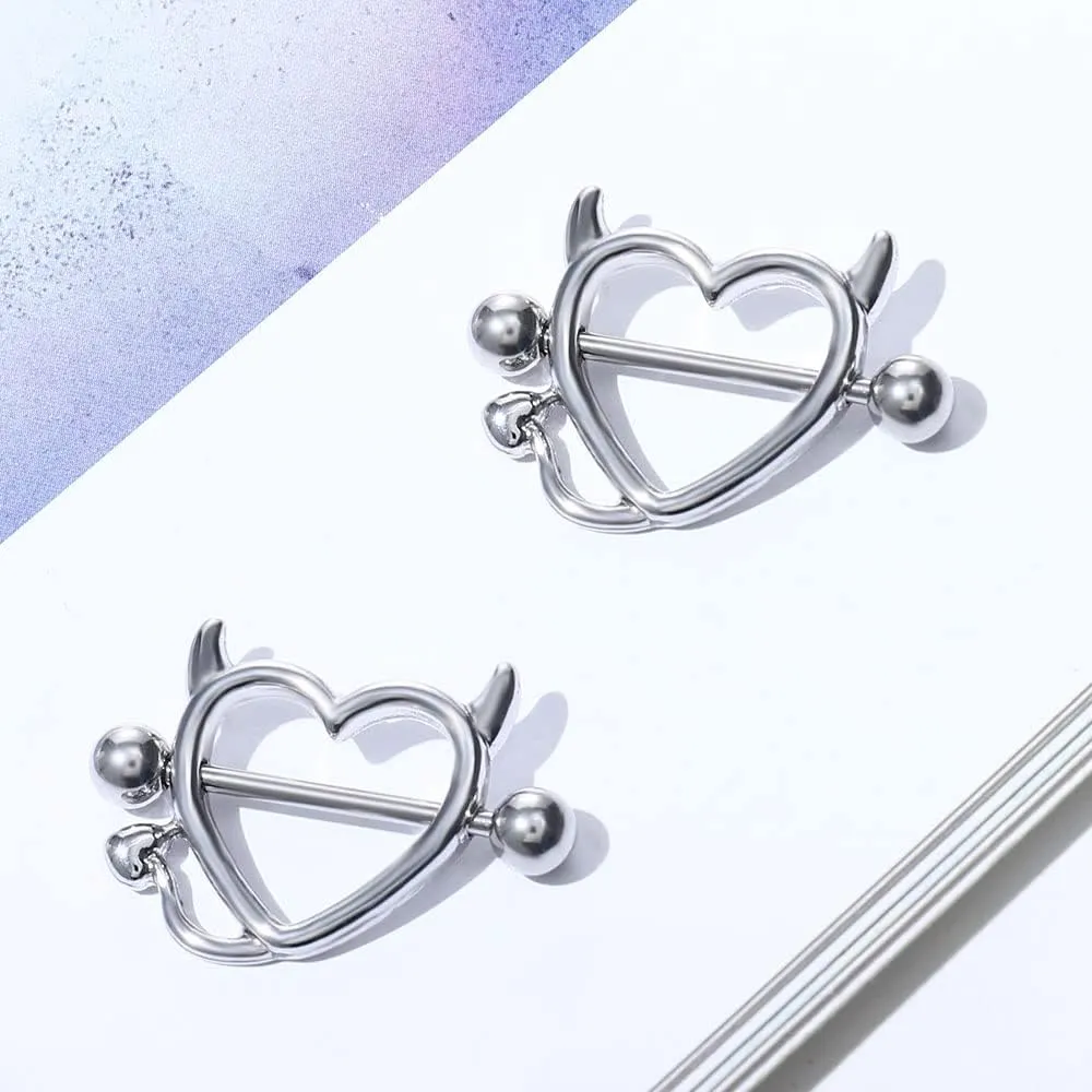 MIFYNN Devil Heart Nipple Rings - Surgical Steel Piercing Barbell Shield Cover Hoops