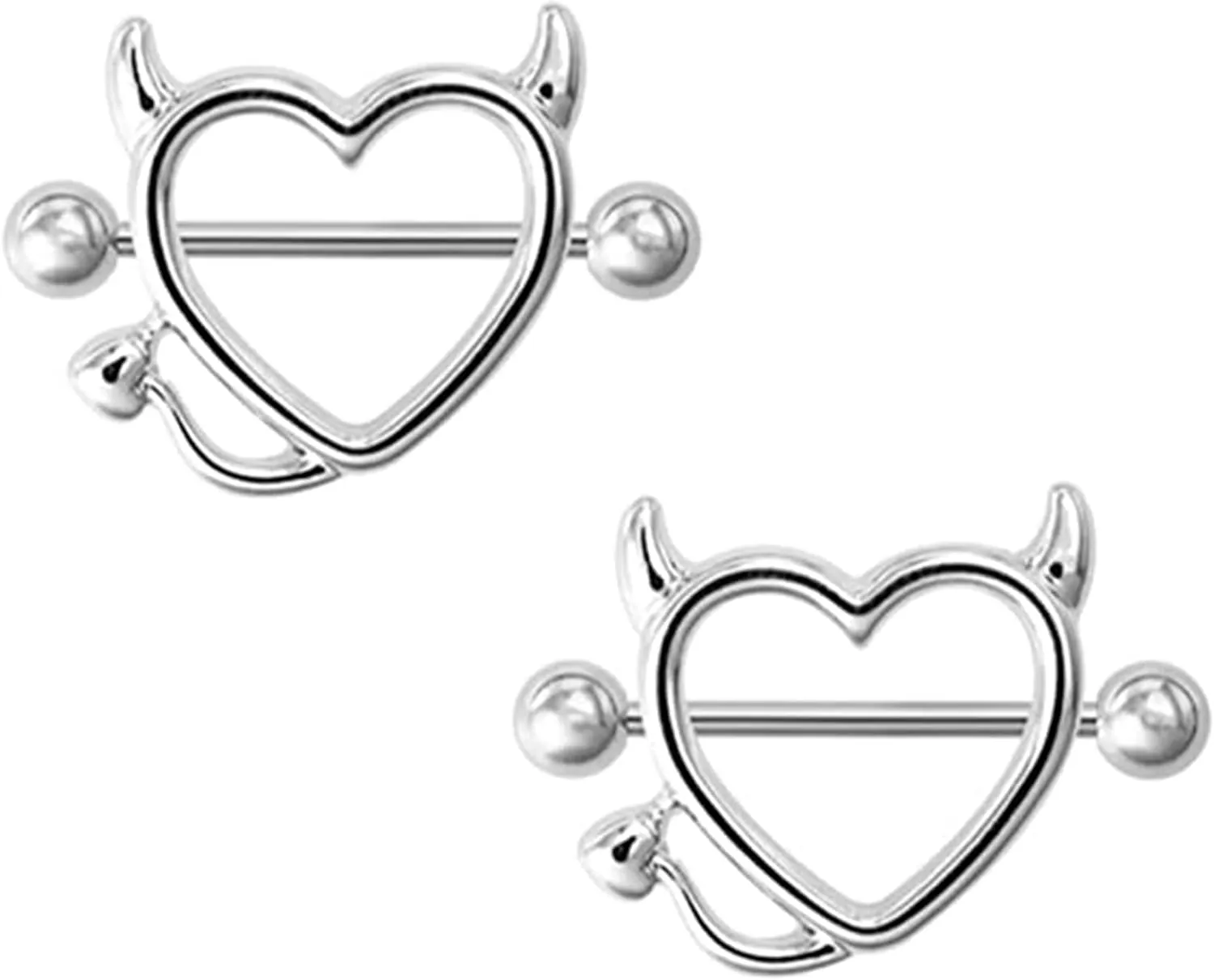 MIFYNN Devil Heart Nipple Rings - Surgical Steel Piercing Barbell Shield Cover Hoops