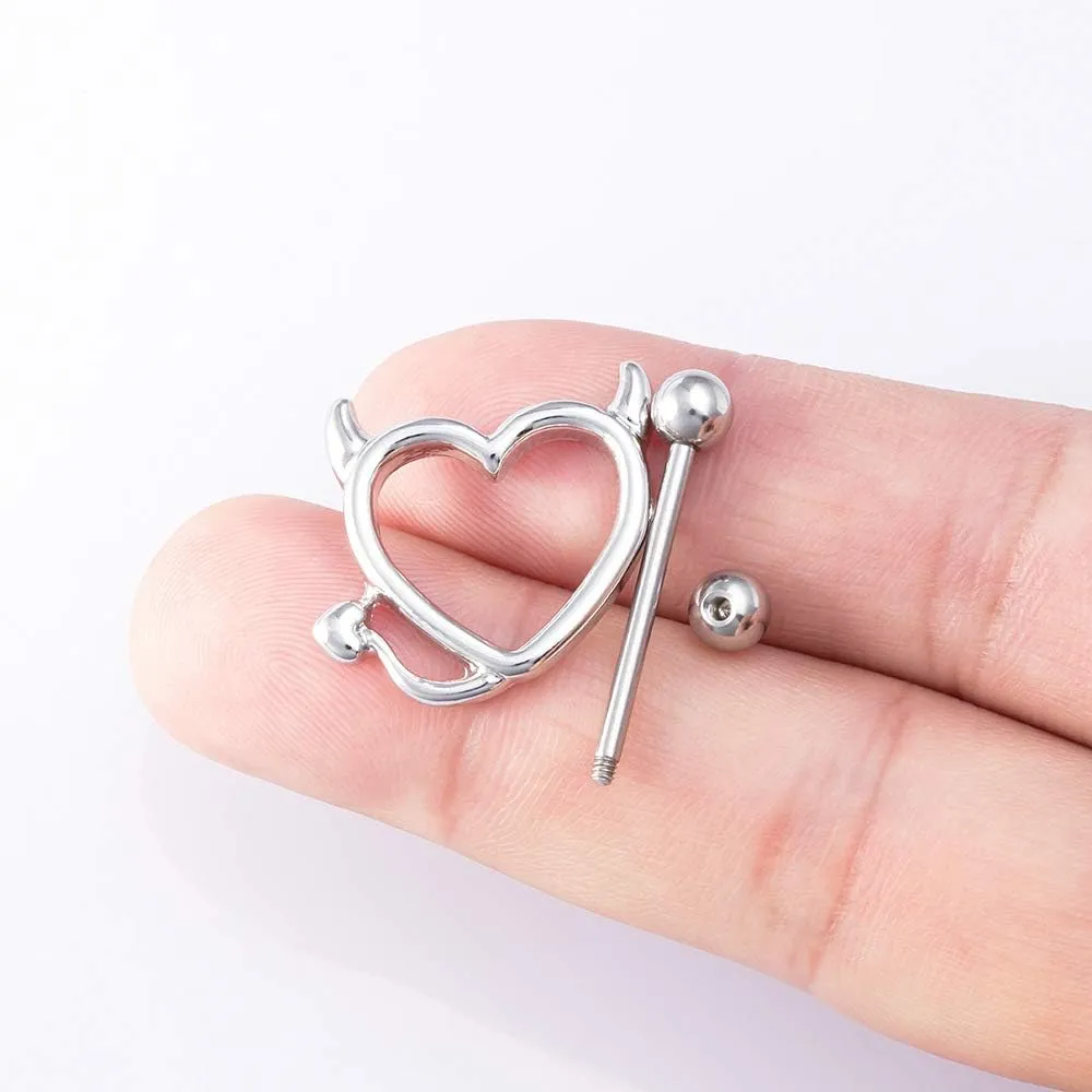 MIFYNN Devil Heart Nipple Rings - Surgical Steel Piercing Barbell Shield Cover Hoops