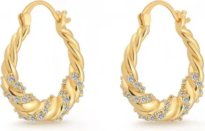 Milan Chiva 14K Gold Hoop Earrings for Women, Plated Chunky Earrings Glitter Sparkle Huggie Dainty Hypoallergenic Hoop Earrings for Womens Jewelry