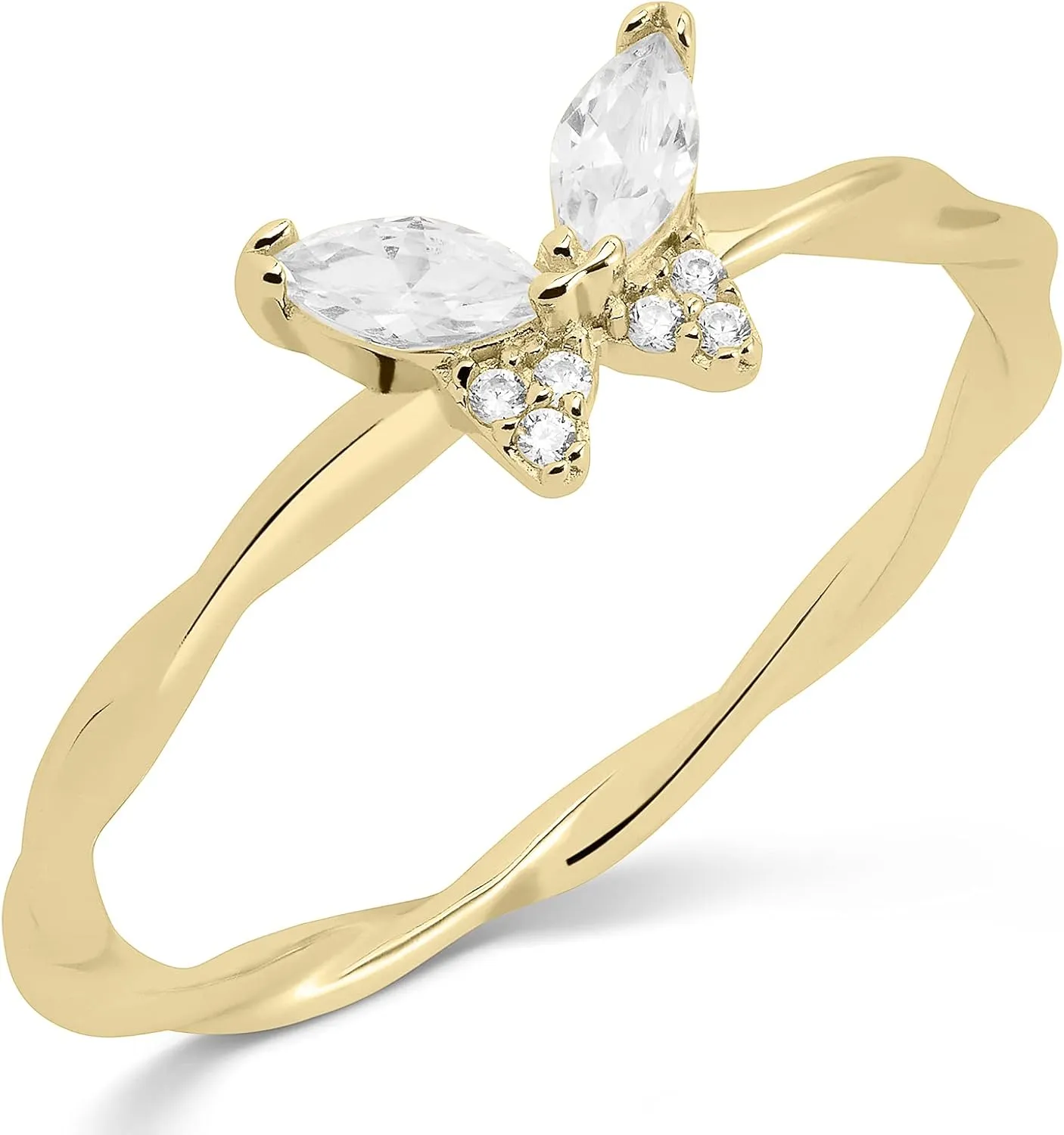 Milla CZ Sterling Silver Butterfly Rings for Women or 14k Gold Plated Stackable Rings - Cool Cute Rings Aesthetic
