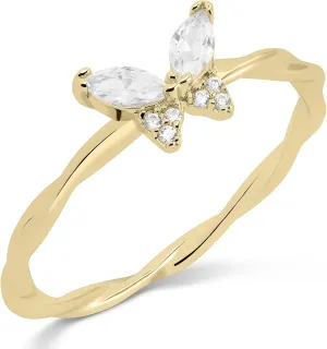 Milla CZ Sterling Silver Butterfly Rings for Women or 14k Gold Plated Stackable Rings - Cool Cute Rings Aesthetic
