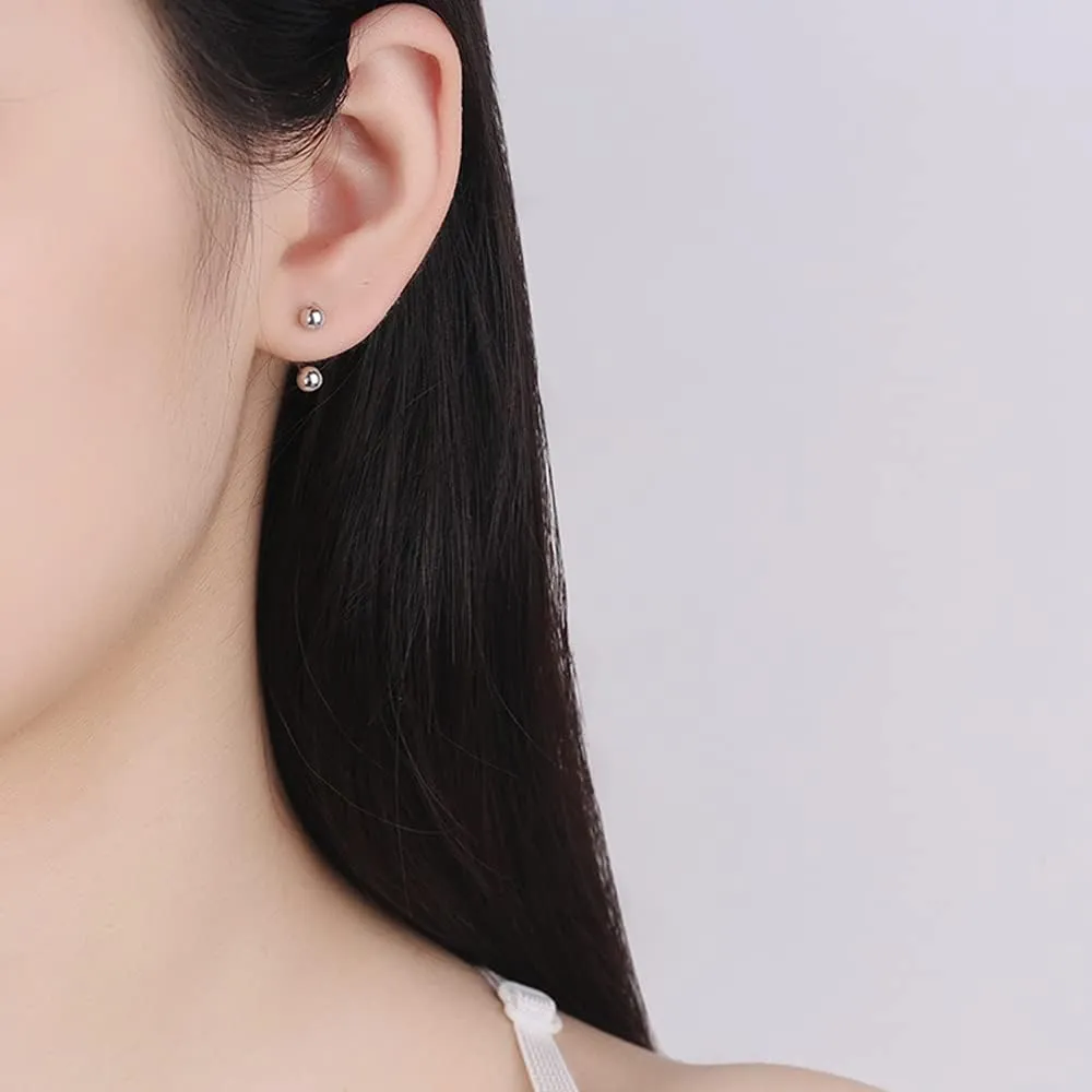 Minimalist Ball Half Hoop Earrings Sterling Silver 925 18G Double Bead Balls Ear Cuff Wrap Helix Cartilage Earring Studs Piercing Screw Back Barbell Bar Fashion Jewelry Gifts for Women Girls Sensitive Ears