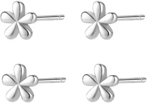 Minimalist Flower Earrings 925 Sterling Silver Tiny Stud Earrings for Women Dainty Earrings for Women Hypoallergenic Earrings Sensitive Ears(2Pairs)
