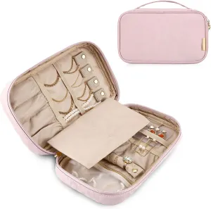 MIZATTO Travel Jewelry Organizer Case, Portable Jewelry Holder Organizer for Travelling Necklaces, Earrings, Rings and Bracelets, Pink