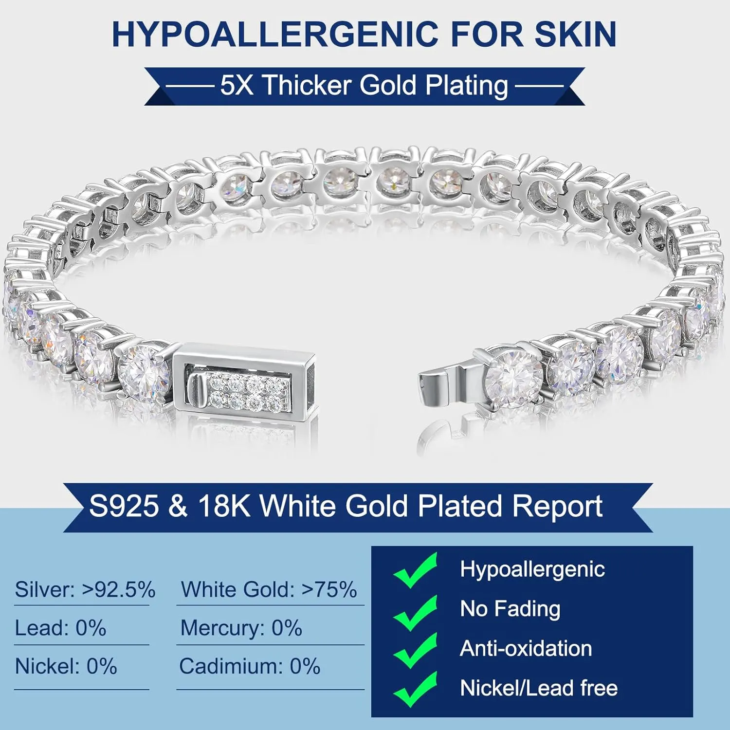 Moissanite Bracelet for Women 2/3/4/5MM Moissanite Tennis Bracelet Men 18K Gold Plated S925 Sterling Silver Bracelets 2.11-21.0CT D Color VVS1 Round Simulated Diamond Bracelets 6-8.5Inch Tennis Chain