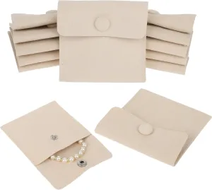 Molain Travel Jewelry Bags, 12Pcs Microfiber Jewelry Bags Mini Portable Jewelry Pouch Snap Button Pockets Storage Bag Organizer Case for Women Girl Gift(Beige)