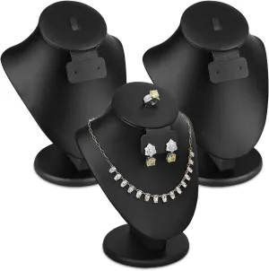 MOOCA 3 Pcs Set Black PU Faux Leather Combination Display Jewelry Stand Bust for Necklaces, Earrings, Rings, Jewelry Display For Vendors